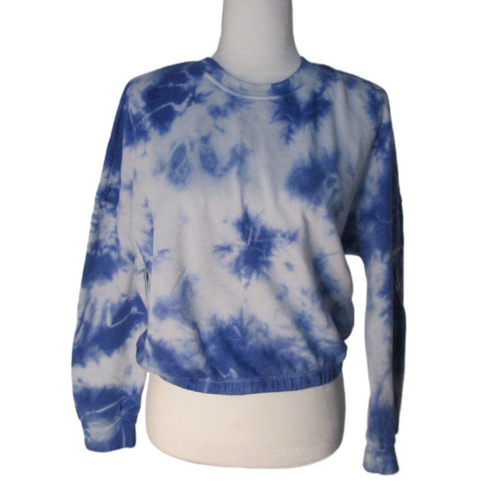 Garage Blue and White Long Sleeve Tie Dye Cropped Sweatshirt Size XS